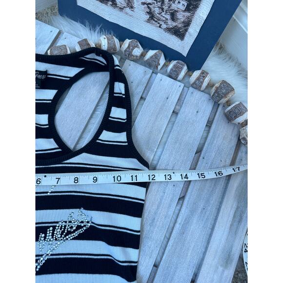 Vintage Y2K Guess Embellished Rhinestone Stripe Tank Top Shirt - Picture 5 of 7